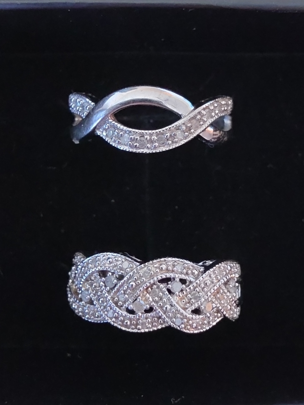 Sterling Silver & Diamond Chip Twisted Infinity Ring Set